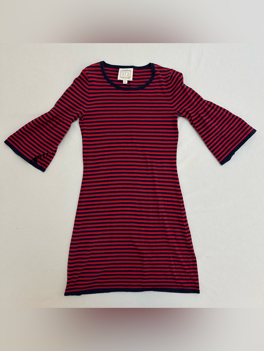 STS Sail to Sable Striped Bell Sleeve Mini Dress in Red & Blue Size XS Like N﻿